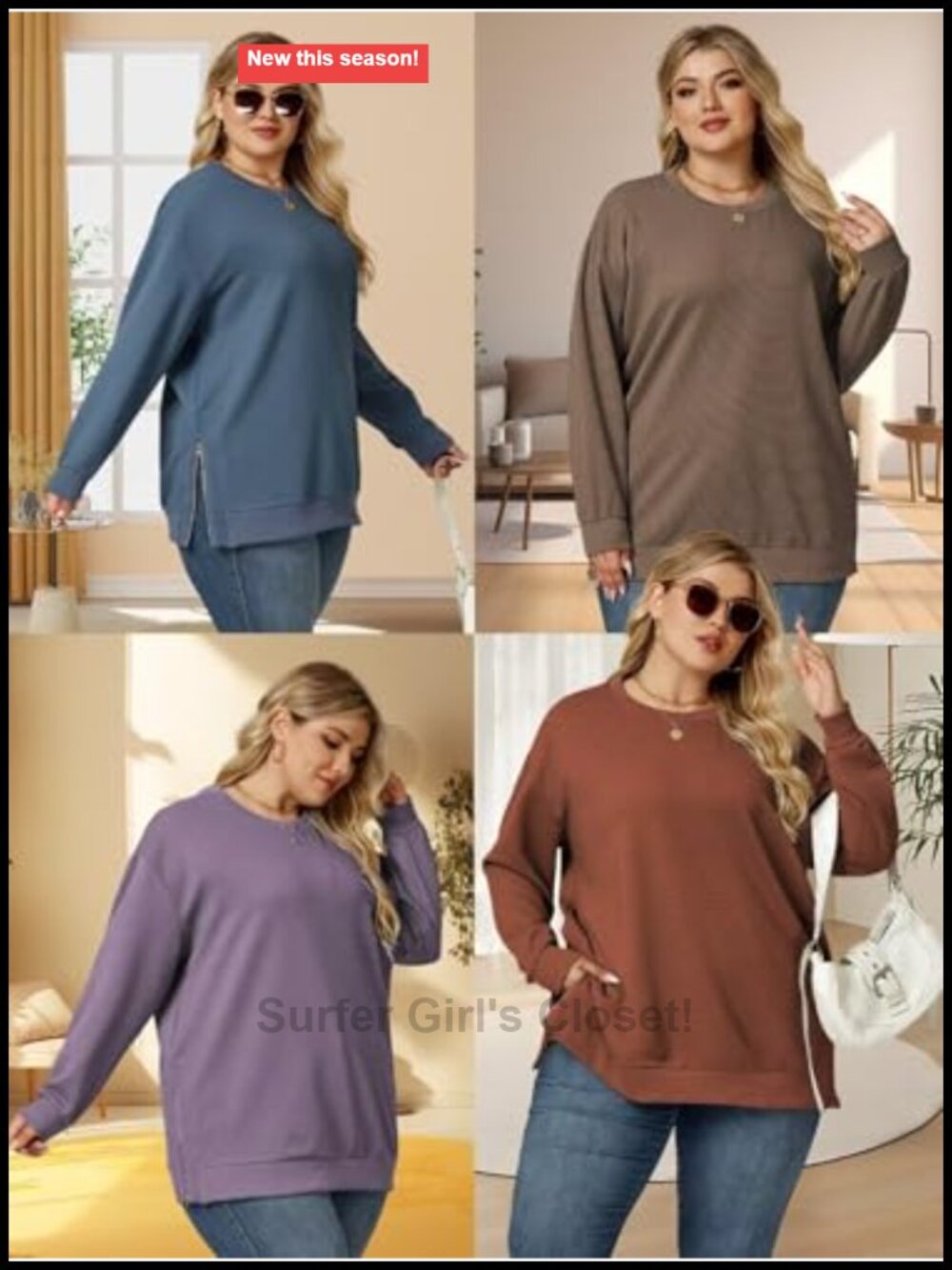 Plus Size Oversized Sweatshirt Long Sleeve Crewneck Side Slit Zipper Pullover - Picture 3 of 4